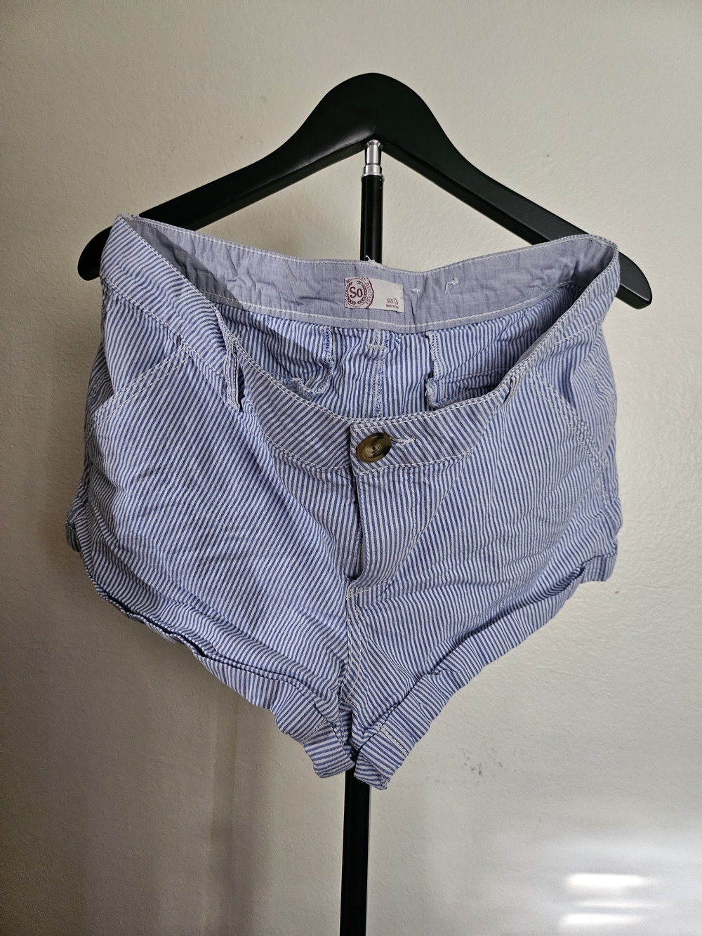 SO Blue and White Striped High-Waist Shorts